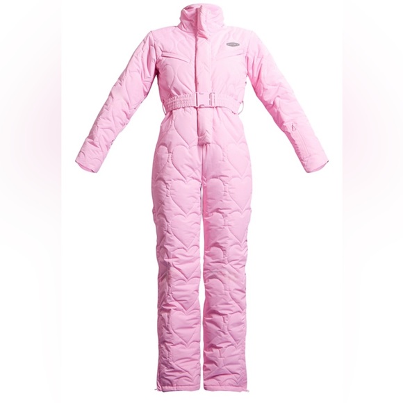 PrettyLittleThing Pants - PRETTYLITTLETHING SKI Pink Heart Quilted Belted Snow Suit SOLD OUT